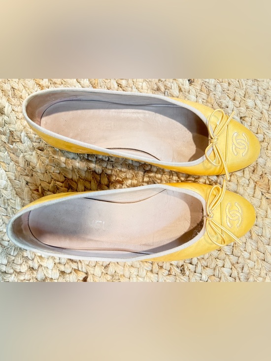 CHANEL Shoes - CHANEL Yellow Leather Ballet Flats with Trim